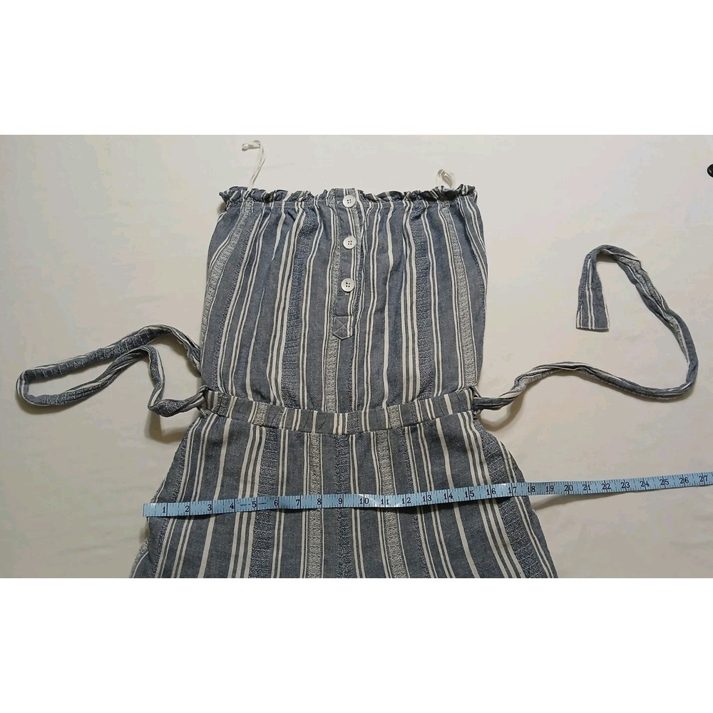 Bella Dahl Womens Striped Strapless Crop Jumpsuit Linen Blend Made In USA Size M - Picture 9 of 10